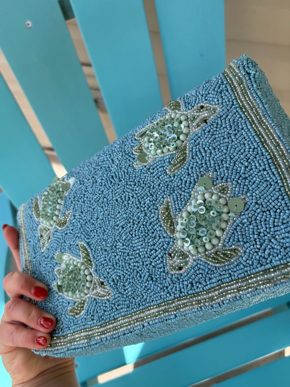 Viral TJ Maxx beaded turtle sea turtle bling shoulder bag purse blue green - Picture 3 of 10